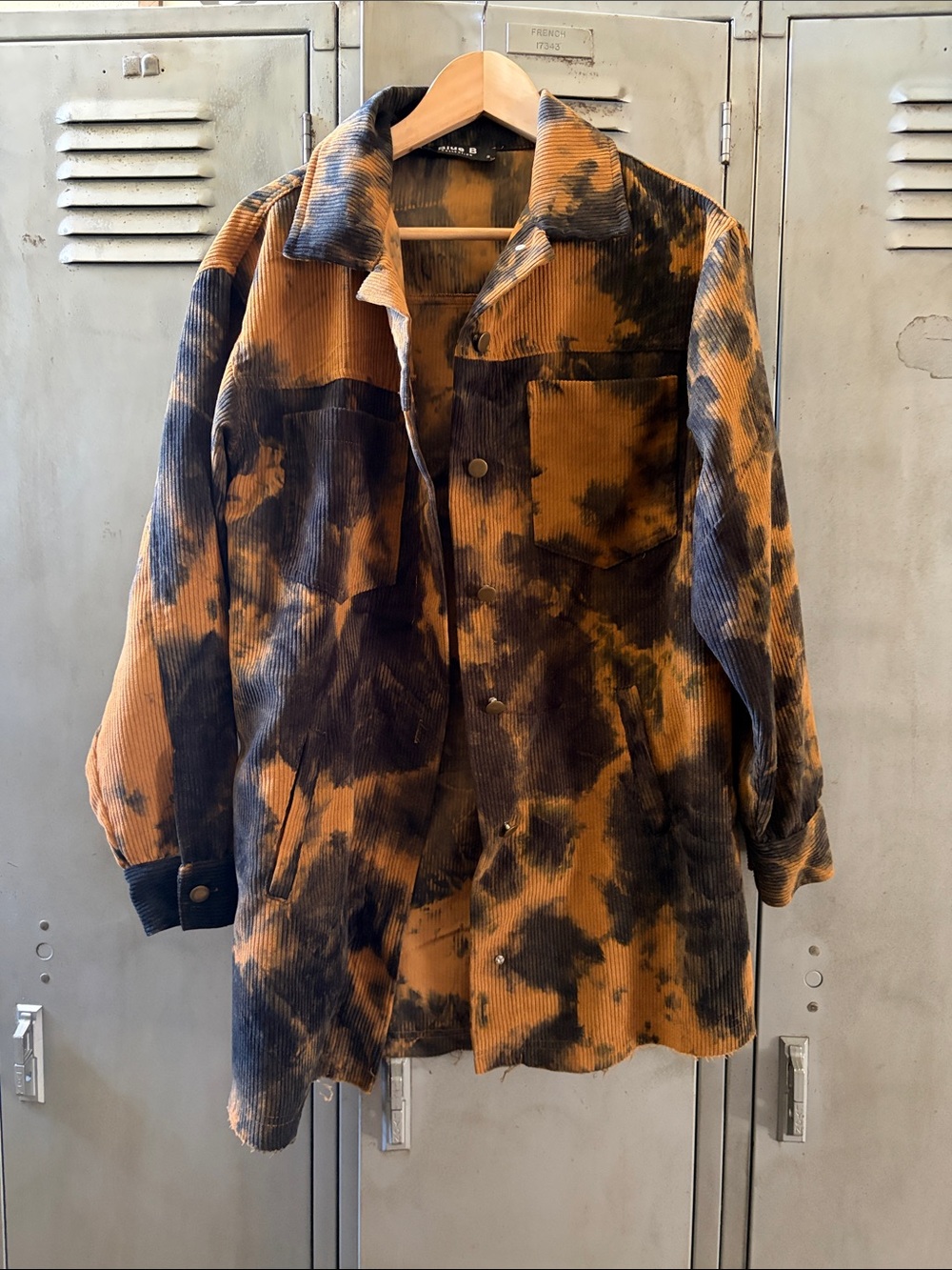 Corduroy Bleach-Effect Shacket - Orange & Black